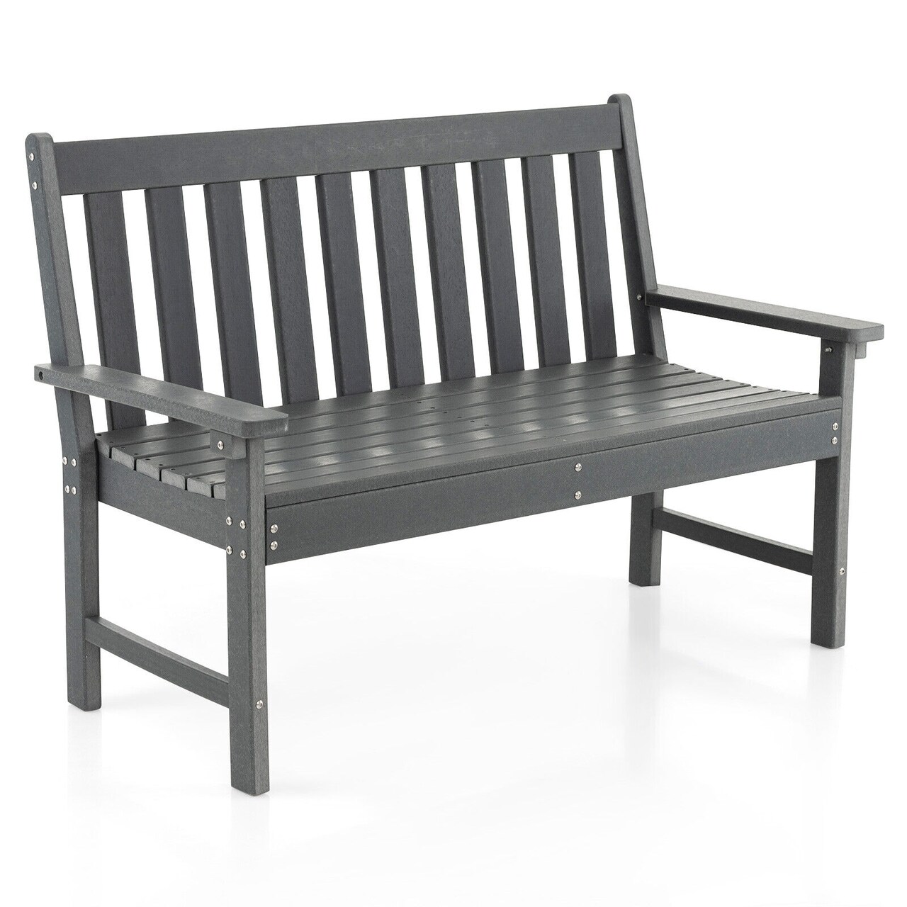 52 Inch All-Weather HDPE Outdoor Bench with Backrest and Armrests-Grey